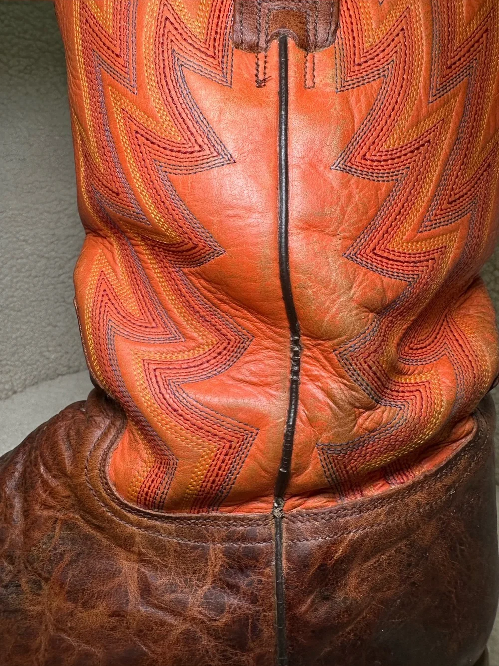 Vintage Roper Cowboy Boots Brown Leather Orange Western Handmade Western Boho 11